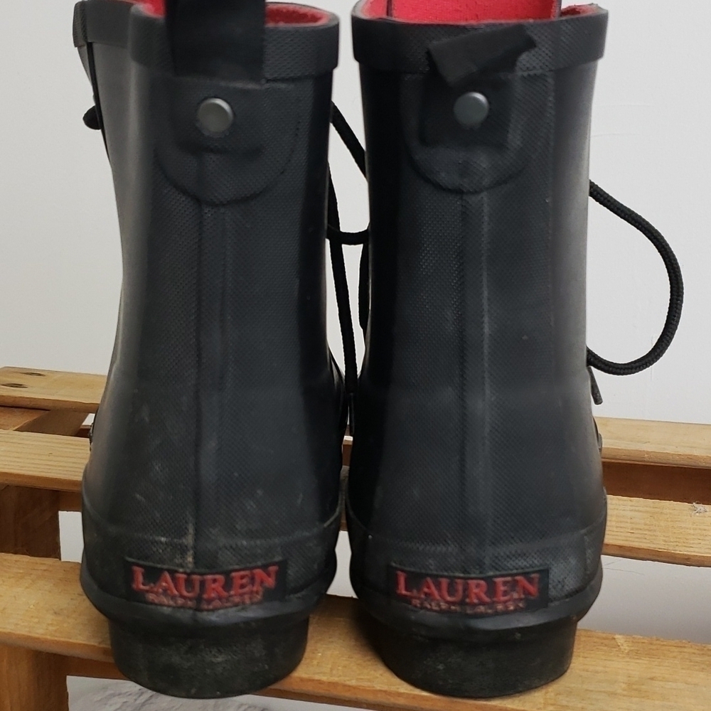 Lauren Ralph Lauren Mikenna Bo  Rain Boots Black Rubber 7B Lace Up VG… - Picture 3 of 13